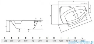 Besco  Rima 150x95cm wanna asymetryczna lewa + obudowa + syfon (#WAR-150-NL/OAR-150-P/L/19975 ) - Wanny - miniaturka - grafika 2