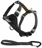 Sprzęt podróżny i transportery dla psów - Kurgo Enhanced Tru-Fit Smart uprząż dla psów, przedni pierścień D do treningu zapobiegającego pociągnięciu, w zestawie pas bezpieczeństwa dla psów, rozmiar: XS (bardzo mały) czarny z pomarańczowymi s - miniaturka - grafika 1