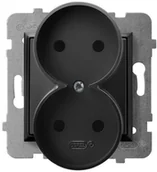 Gniazdka elektryczne - Ospel Gniazdo podwójne bez uziemienia Czarny metalik Aria - GP-2UR/m/33 - miniaturka - grafika 1