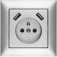 Gniazdka elektryczne - Elektro-Plast Gniazdo pojedyncze Sentia z ramką 2 x usb srebrne 1488-06 - miniaturka - grafika 1
