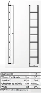 Drabex 996 99674718 Drabina aluminiowa opieralna anodowana 12 stopniowa wysokość robocza 5,00m) 74718-uniw - Drabiny - miniaturka - grafika 2