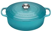 Brytfanny - Le Creuset Signature 21178311702430 owalna, żeliwna gęsiarka o średnicy 31 cm, kolor turkusowy 21178311702430 - miniaturka - grafika 1