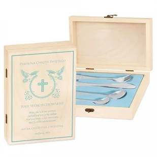 Murrano Zestaw Sztućców Dla Dzieci W Drewnianym Etui Nadruk Chrzest Św. SZT-ANIMALS_DRW-UV-006 - Sztućce dla dzieci - miniaturka - grafika 2