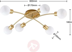 Lindby Agmar lampa sufitowa LED, mosiądz, 6-pkt. - Lampy sufitowe - miniaturka - grafika 4