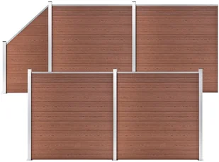 shumee Ogrodzenie WPC 4 panele kwadratowe 1 skośny 792x186 cm brąz - Akcesoria do urządzeń ogrodniczych - miniaturka - grafika 2
