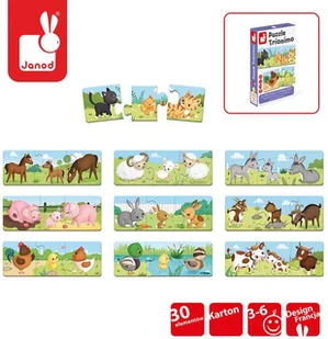 Janod Trzyczęściowe puzzle Zwierzęta i ich dzieci 30 elementów, - Klocki - miniaturka - grafika 4