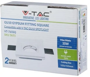 v-tac Oprawa Oczko V-TAC GIPS GU10 Wpuszczana Kwadrat 100x100x30 Biały VT-765 - Oprawy, klosze i abażury - miniaturka - grafika 10