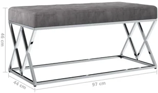 vidaXL Ławka, 97 cm, szara, aksamitna tkanina i stal nierdzewna vidaXL - Ławki do przedpokoju - miniaturka - grafika 7