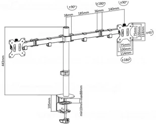 Maclean Uchwyt biurkowy na 2 monitory LCD MC-754 13-32" 8kg vesa 75x75 oraz 100x100 MC-754 - Uchwyty do monitorów - miniaturka - grafika 5