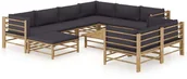 Meble ogrodowe - vidaXL 10-cz. zestaw mebli do ogrodu, ciemnoszare poduszki, bambus - miniaturka - grafika 1