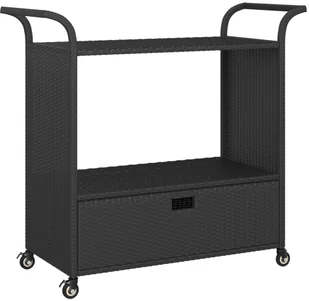 shumee Wózek barowy z szufladą czarny 100x45x97 cm polirattan - Wózki na żywność - miniaturka - grafika 3