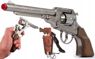 Gonher Duży Metalowy Rewolwer Na Kapiszony z Kaburą Gonhe - Zabawki militarne - miniaturka - grafika 2