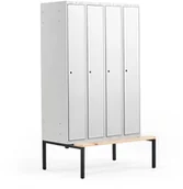 Szafki BHP - AJ Produkty Szafa ubraniowa CLASSIC, ławka, 4 moduły, 2120x1200x550mm, szara - miniaturka - grafika 1