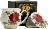 Kubki - Marco Polo SJ Kubek Porcelanowy Z Zaparzaczem I Pokrywką Czerwona Róża Baryłka Biały 480 Ml - miniaturka - grafika 1
