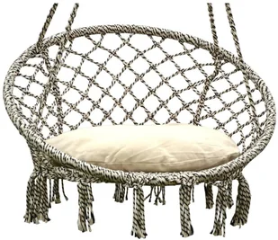 SASKA GARDEN Hamak ażurowy fotel wiszący 80x60cm z poduszką szary victoriasport-1018058-0 - Fotele ogrodowe wiszące - miniaturka - grafika 4