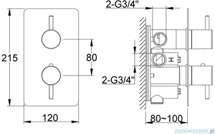 KOHLMAN Axel bateria podtynkowa termostatyczna z dwoma wyjściami chrom QW432A | - Baterie umywalkowe - miniaturka - grafika 2