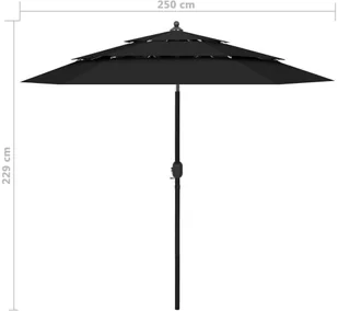 vidaXL 3-poziomowy parasol na aluminiowym słupku, czarny, 2,5 m 313866 - Parasole ogrodowe - miniaturka - grafika 8