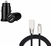 Ładowarki samochodowe - Shot Case Ładowarka typu C do Samsung Galaxy A50 (kabel szybkiego ładowania + podwójne gniazdo do zapalniczki samochodowej), Android, czarna - miniaturka - grafika 1