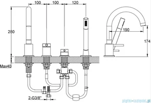 Kohlman Axel Gold bateria wannowa 4-otworowa z obrotową wylewką złoty połysk QB244AGD | - Baterie wannowe i prysznicowe - miniaturka - grafika 2