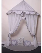 Namioty i tipi dla dzieci - Szaro-biały baldachim dziecięcy z 3 poduszkami matą L3-S80 - miniaturka - grafika 1