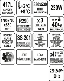 Yato STÓŁ CHŁODNICZY 417L 3 DRZWI PRZESZKLONY YG-05257 - Szafy i witryny chłodnicze - miniaturka - grafika 10