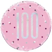 Balony i akcesoria - Unique Balon foliowy "100 Urodziny Glitz Grochy" UNIQUE różowy 18" CIR U83378 - miniaturka - grafika 1