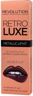 Konturówki do ust - Makeup Revolution Retro Luxe Metallic Lip Kit, konturówka + błyszczyk Worth It, 1 g + 5,5 ml - miniaturka - grafika 1