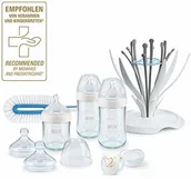Butelki dla niemowląt - NUK 10225163 Nature Sense zestaw szklanych butelek, butelek dla niemowląt, szczotka do odkurzacza, butelka do picia, Multi Dry i Genius smoczek, biały - miniaturka - grafika 1
