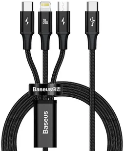 Baseus Kabel 3w1 Rapid Series USB-C do micro USB Lightning USB-C PD 20W 1.5m Czarny CAMLT-SC01 - Kable USB - miniaturka - grafika 2