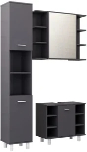vidaXL 3-cz. zestaw mebli łazienkowych, wysoki połysk, szary, płyta vidaXL - Meble łazienkowe - miniaturka - grafika 2