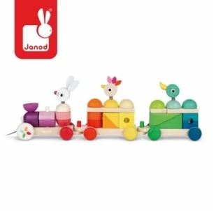 Janod Pociąg z klockami i zwierzątkami do ciągnięcia J08202 - Pociągi dla dzieci - miniaturka - grafika 22
