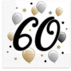 Procos Serwetki "60 urodziny Balloons", PROCOS, 33 cm, 20 szt 88869 - Gadżety dla niej i dla niego - miniaturka - grafika 2