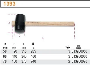 Beta MŁOTEK Z OBUCHEM Z TWARDEJ GUMY 50MM 1393/50 - Młotki - miniaturka - grafika 2