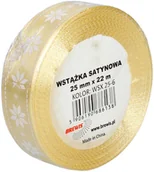 Pasmanteria - BREWIS Wstążka satynowa 25mmx22m śnieżynki biało/beżowe Brewis - miniaturka - grafika 1