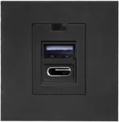 Wyłączniki światła i elektryczne - Orno NOEN USB x 2 - typ A + C, podwójny port modułowy 45x45mm z ładowarką USB, 2,1A 5V DC, czarny - miniaturka - grafika 1