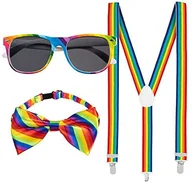 Dodatki do strojów karnawałowych - Boland Boland 44741  akcesoria imprezowe w zestawie, 3-częściowy, kolory tęczy, okulary, muszka i szelki, akcesoria kostiumowe, karnawał, impreza tematyczna, CSD 44741 - miniaturka - grafika 1