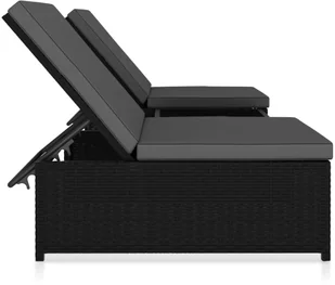 vidaXL Leżaki ze stolikiem, 2 szt., polirattan, czarne - Leżaki ogrodowe - miniaturka - grafika 3