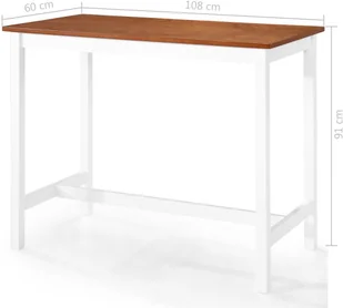 vidaXL Stół barowy i 2 krzesła, lite drewno, kolor brązowy i biały - Stoły z krzesłami - miniaturka - grafika 8