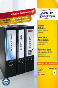Avery Zweckform Etykiety na segregatory Zweckform; A4, 10 ark./op., 59 x 192 mm, białe L6061-10 - Etykiety samoprzylepne i bloki etykiet - miniaturka - grafika 2