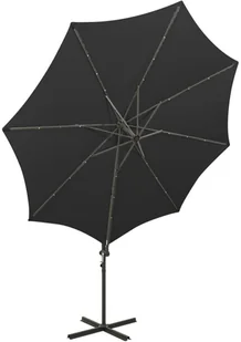 vidaXL Wiszący parasol z lampkami LED i słupkiem, czarny, 300 cm 312340 - Parasole ogrodowe - miniaturka - grafika 5