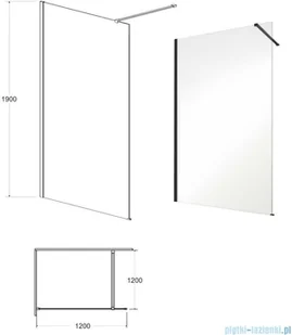 Besco Besco Eco-n Black kabina walk-in 120x195cm przejrzyste - Kabiny prysznicowe - miniaturka - grafika 2
