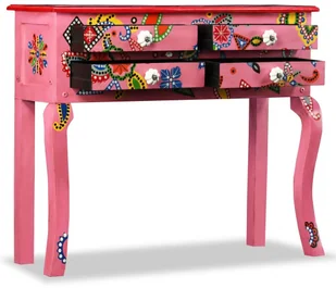 vidaXL Stolik konsola, drewno mango, różowy, ręcznie malowany - Konsole i sekretarzyki - miniaturka - grafika 3
