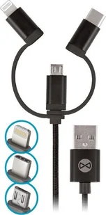 FOREVER FOREVER USB micro-USB/Lightning/USB-C 1M czarny - Kable USB - miniaturka - grafika 3