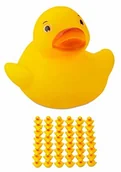 Zabawki do kąpieli - Relaxdays kaczka kąpielowa 3,5 cm 48 szt. w zestawie, piszcząca kaczka do wanny, zabawa w kąpieli i dekoracja, upominek urodzinowy dla dzieci, żółty - miniaturka - grafika 1