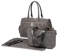 Torby i organizery dla mam - Miss Lulu Miss Lulu torba na pieluchy na pieluchy zestaw duża torebka ze skóry PU, mata do przewijania, zdejmowana torba i 2 paski (kolor szary) Miss Lulu - miniaturka - grafika 1