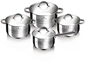 Zestawy garnków i patelni - Blaumann 8 częściowy zestaw stalowych garnków ze szklanymi pokrywkami z linii Gourmet Line - miniaturka - grafika 1