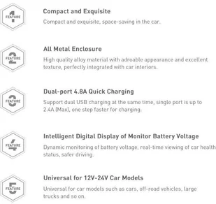 Baseus ładowarka samochodowa 2x USB 4,8A 24W z LCD + kabel 3w1 USB - USB Typ C / micro USB / Lightning 1,2m czarny (TZCCBX-0G) - Ładowarki samochodowe - miniaturka - grafika 18