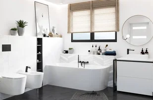 Corsan Wanna narożna do montażu przyściennego Intero prawa 160 cm z wykończeniem białym 649421 - Wanny - miniaturka - grafika 3