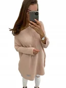 Swetry damskie - Długi sweter oversize tunika pudrowy różowy Tmc Mo - miniaturka - grafika 1