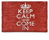 Wycieraczki - Relaxdays wycieraczka kokosowa z napisem Keep calm and come in, 40x60 cm, spodnia strona z antypoślizgową warstwą PCW, do pomieszczeń i na zewnątrz, czerwona 10016779 - miniaturka - grafika 1